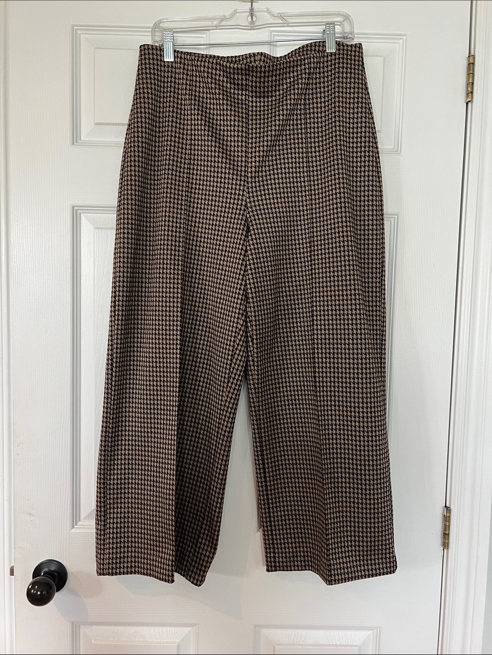 Joseph Ribkoff Brown and Black Houndstooth Wide-Leg Pants